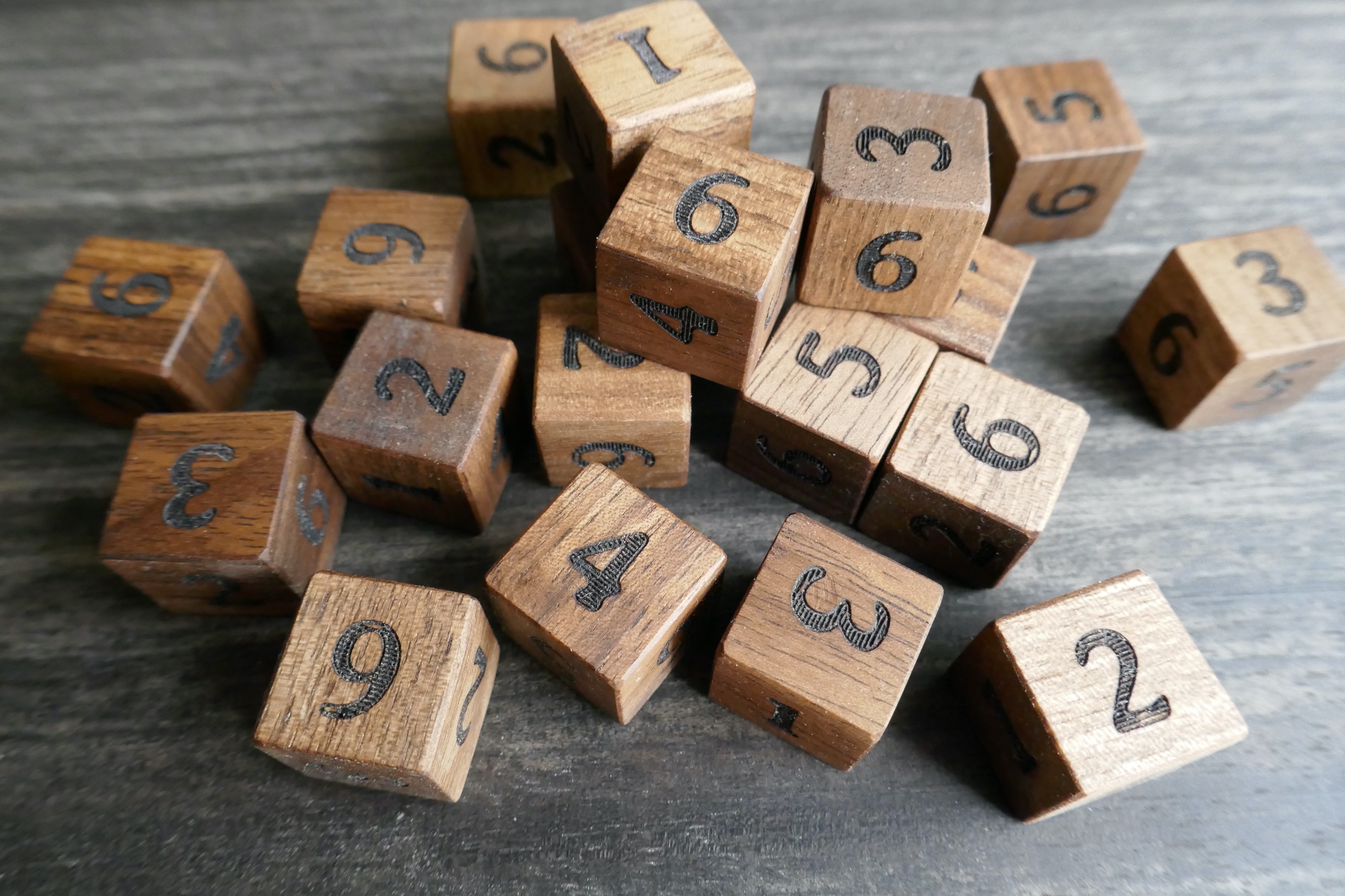 A pile of wooden dice